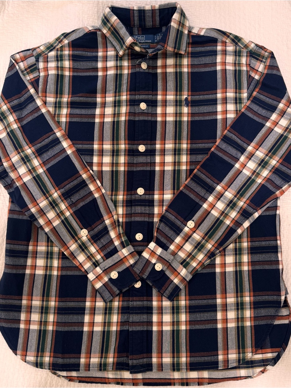 Polo by Ralph Lauren Navy, Cream & Green Plaid Button-Down Shirt, S, new